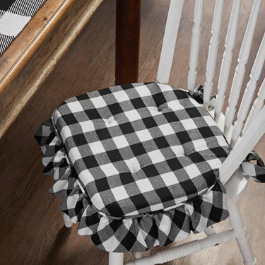 Annie Buffalo Check Black Ruffled Chair Pad 16.5x18 - The Fox Decor